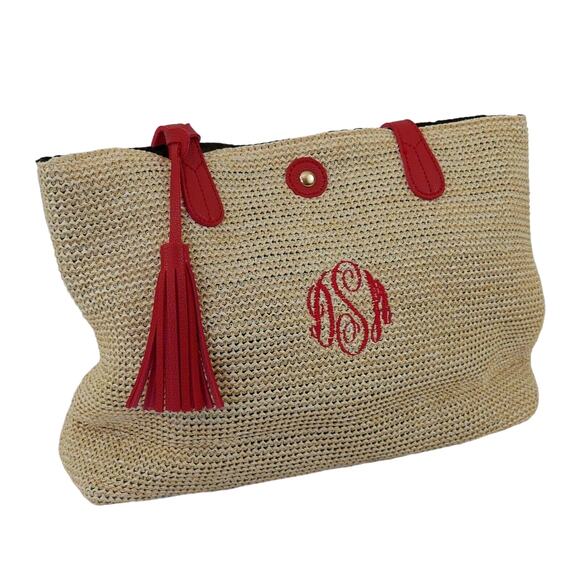 Woven Large Tote Shoulder Handbag Purse  Monogrammed with DSM  Noatd 8831628 - Picture 2 of 5